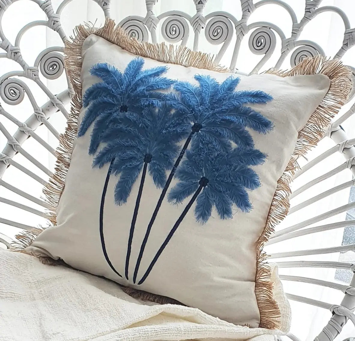 white blue cushion palm tree