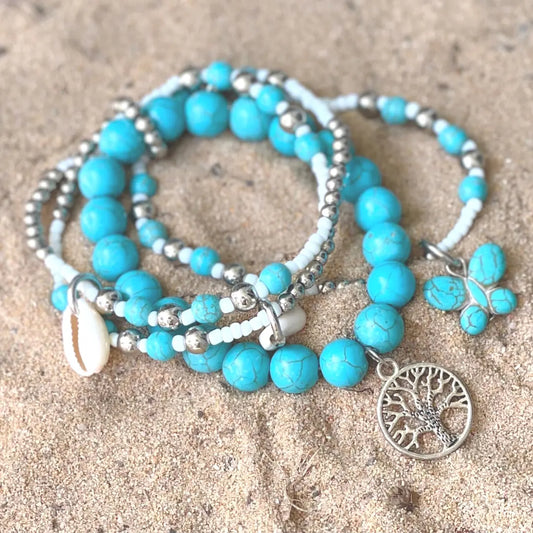 Beaded Beach Bracelet Set|Tree of Life|Turquoise Suksma