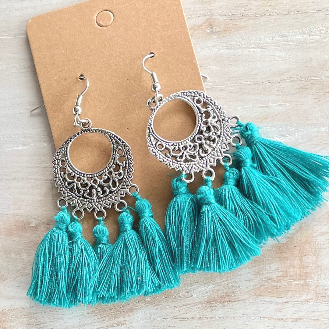 Teal Tassel Earrings  TheDaisyBoutique