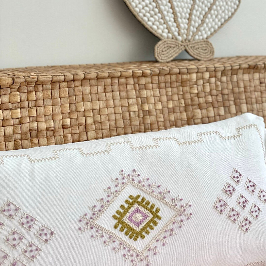 Puspa Cotton Embroidered Lumbar Cushion Suksma from Bali
