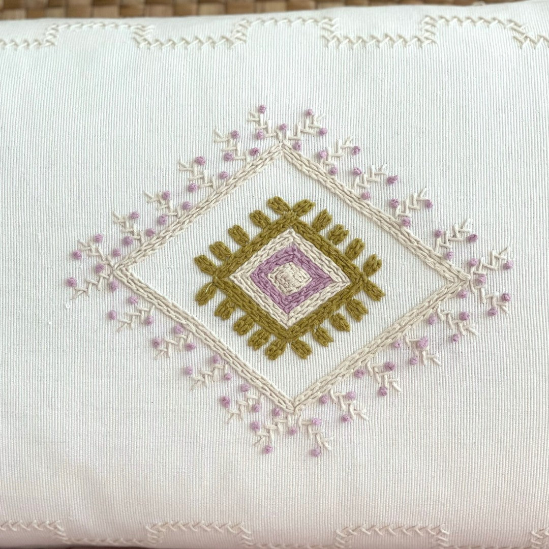 Puspa Cotton Embroidered Lumbar Cushion Suksma from Bali