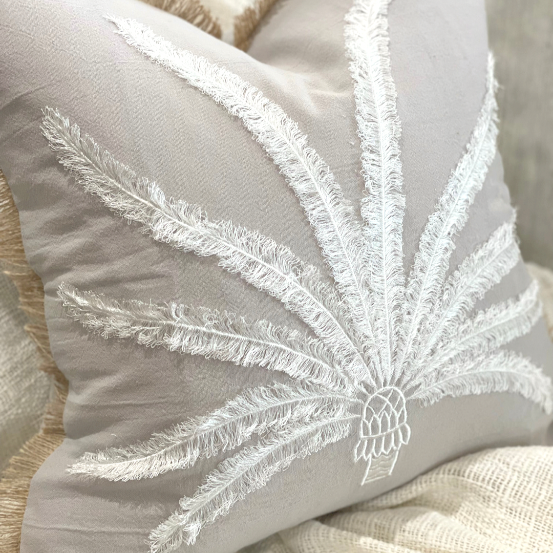 grey coastal palm tree cushion