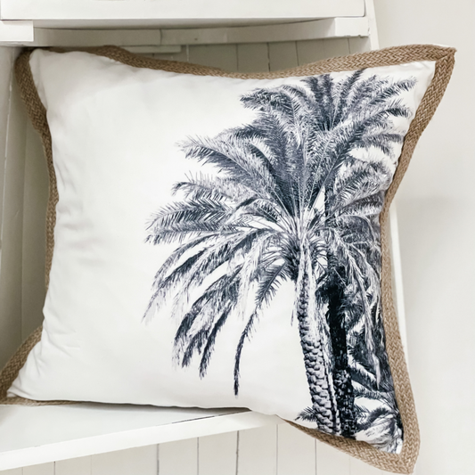 white cotton palm tree cushion