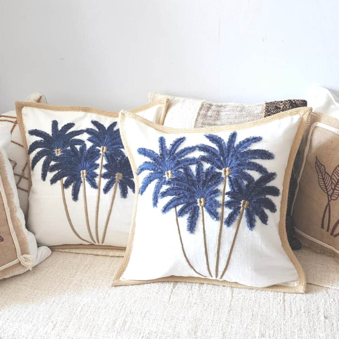 coastal decor palm tree cushion